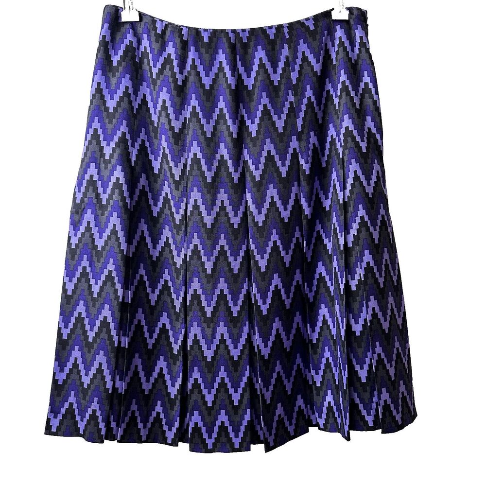 Carlisle Silk/Wool Blend Black Purple Geometric Zig Zag Pleated Skirt Sz 2